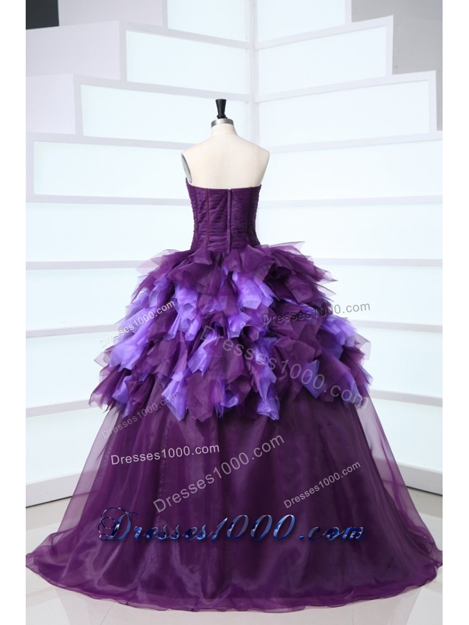 Unique Sweetheart Beading and Ruffles Sweep Train Quinceanera Dress