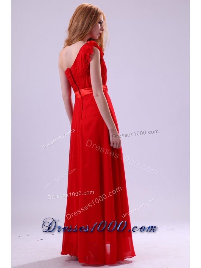 Brand New Style Red Empire One Shoulder Chiffon Prom Dress