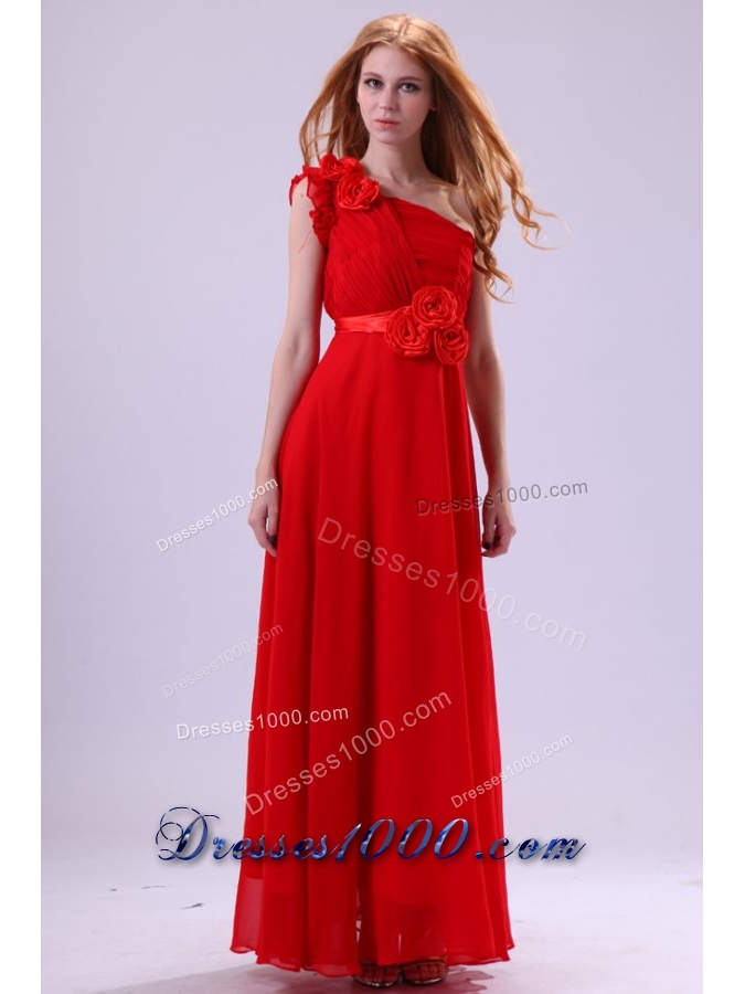Brand New Style Red Empire One Shoulder Chiffon Prom Dress