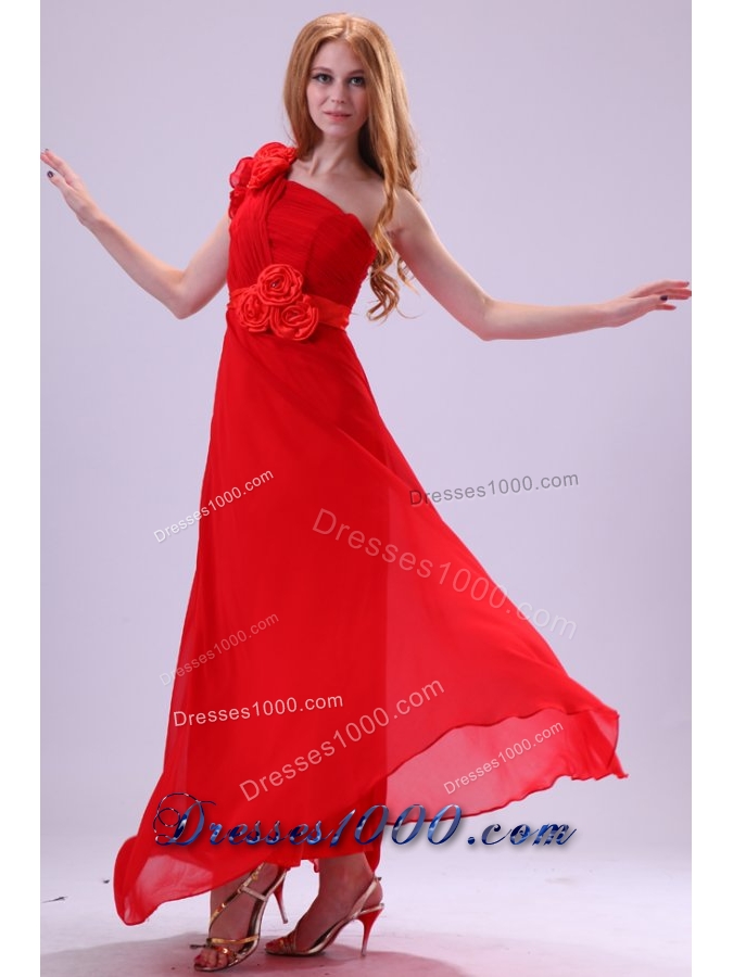 Brand New Style Red Empire One Shoulder Chiffon Prom Dress