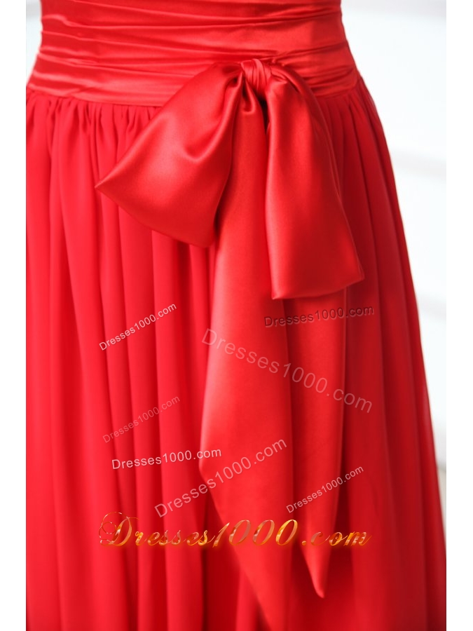 Elegant Column V-neck Red Chiffon Prom Dress with Beading