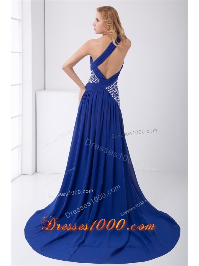 Royal Blue Elegant One Shoulder Chiffon Prom Evening Dress