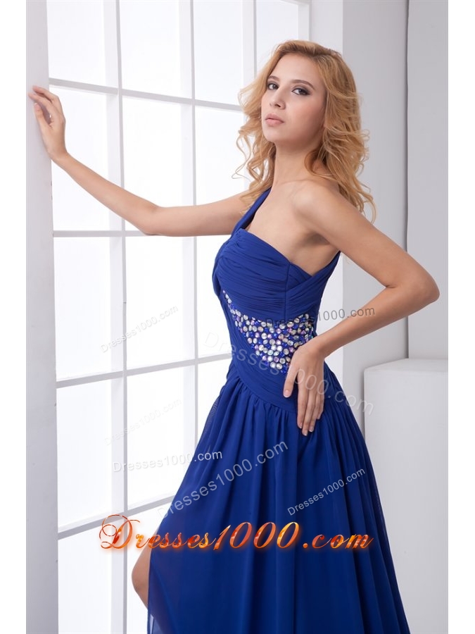 Royal Blue Elegant One Shoulder Chiffon Prom Evening Dress