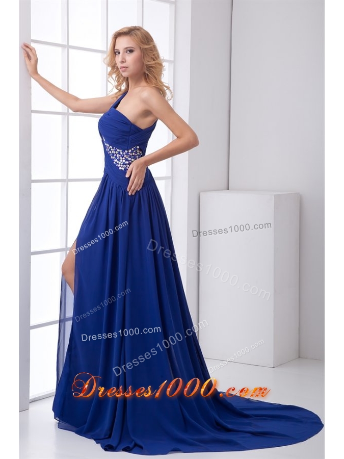 Royal Blue Elegant One Shoulder Chiffon Prom Evening Dress