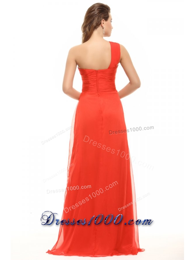 Low Price One Shoulder Empire Orange Red Prom Dress with Ruche