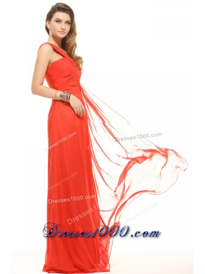 Low Price One Shoulder Empire Orange Red Prom Dress with Ruche