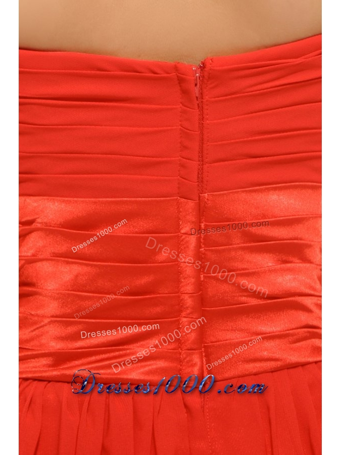 Wonderful Empire Orange Red Strapless Ruching Prom Gown Dress