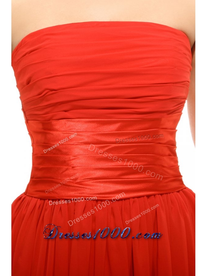 Wonderful Empire Orange Red Strapless Ruching Prom Gown Dress