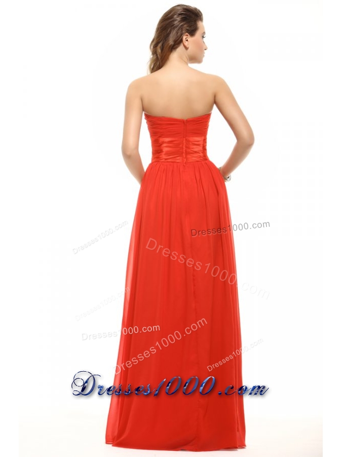 Wonderful Empire Orange Red Strapless Ruching Prom Gown Dress
