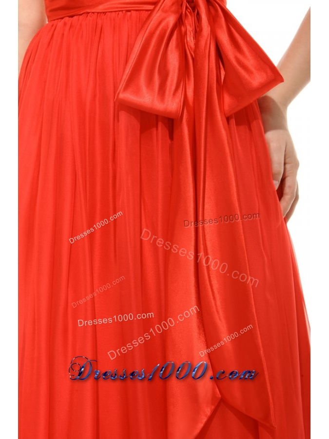 Popular Orange Red Empire V-neck Ruching Chiffon Prom Dress