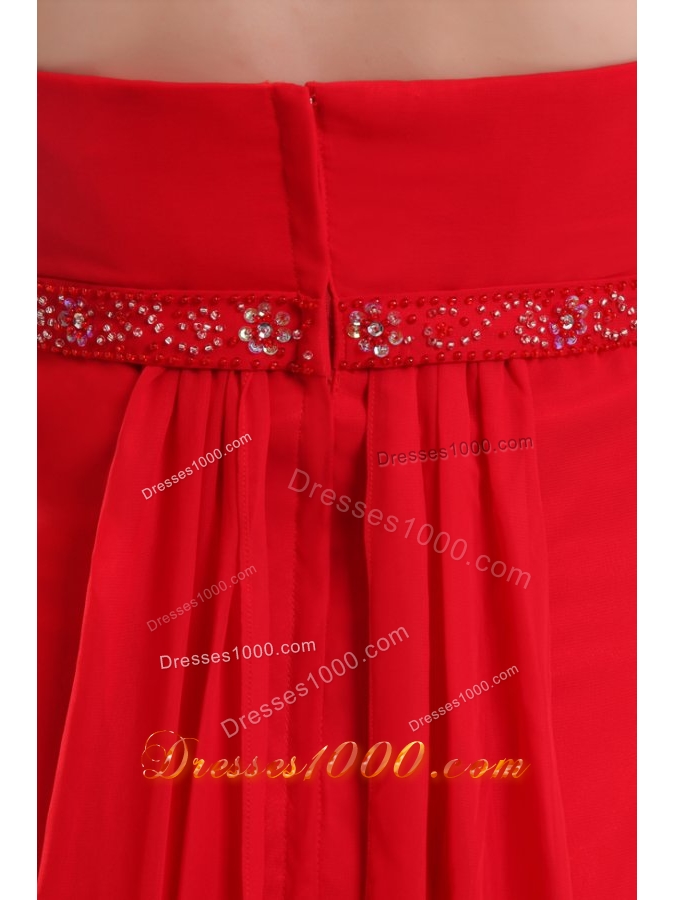 Eye Catching Red Strapless Beading and Ruching Chiffon Prom Dress