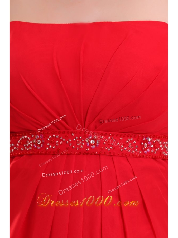 Eye Catching Red Strapless Beading and Ruching Chiffon Prom Dress