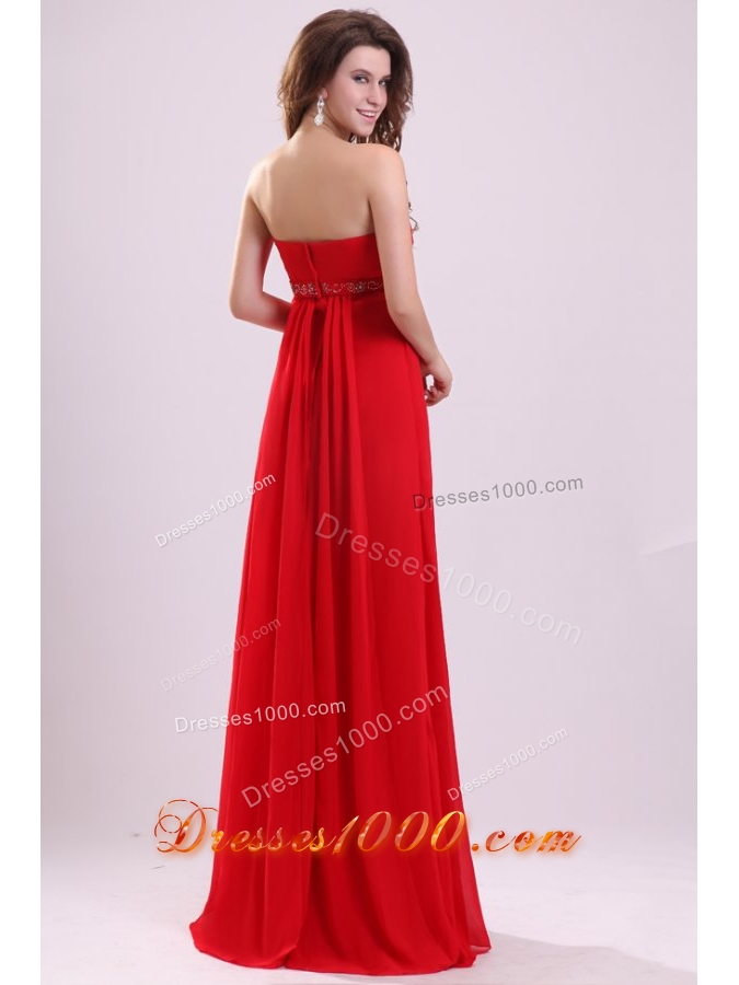 Eye Catching Red Strapless Beading and Ruching Chiffon Prom Dress
