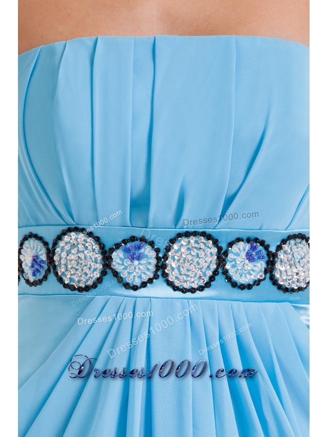 Cute Blue Chiffon Empire Strapless Mini-length Prom Dress