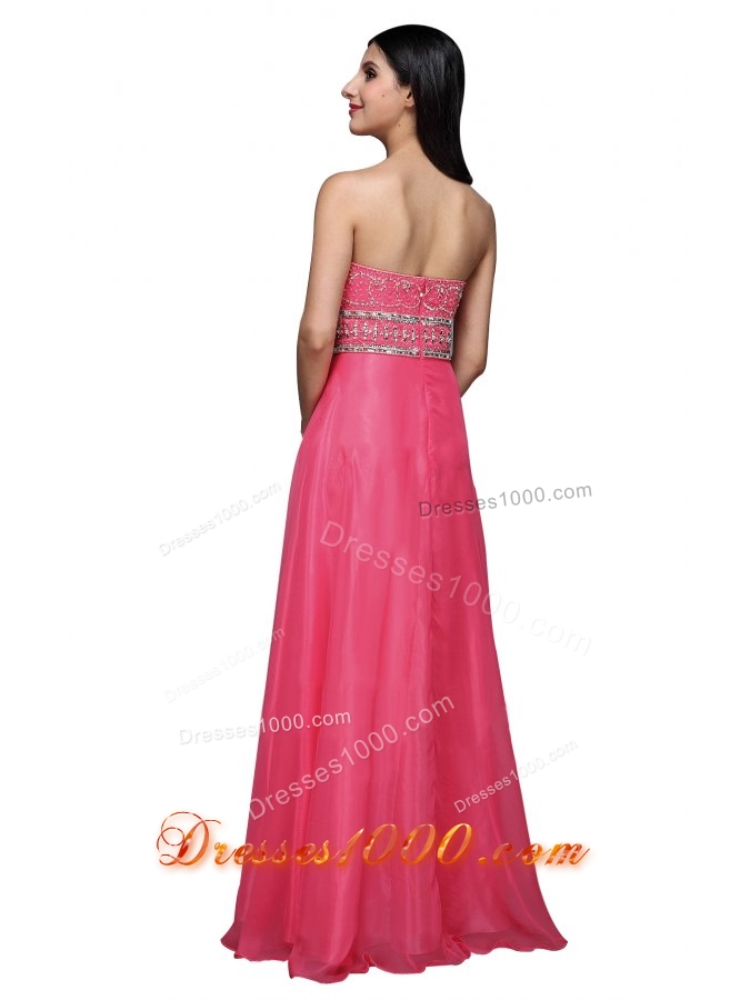 Hot Pink Empire Sweetheart Chiffon Beading and Ruching Prom Dress