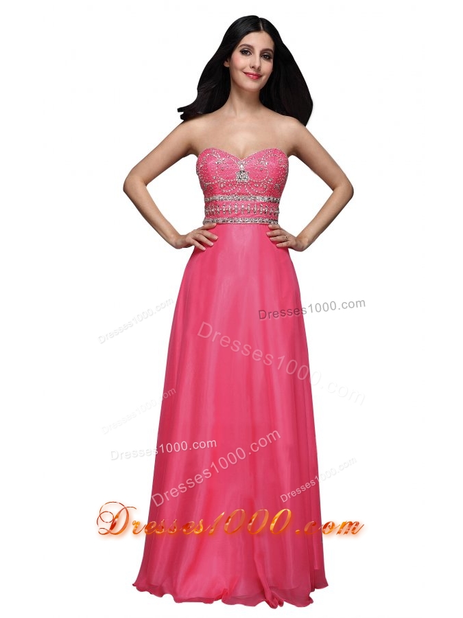 Hot Pink Empire Sweetheart Chiffon Beading and Ruching Prom Dress