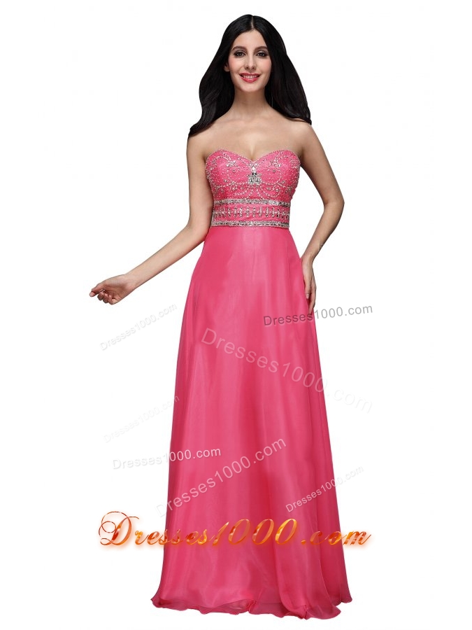 Hot Pink Empire Sweetheart Chiffon Beading and Ruching Prom Dress