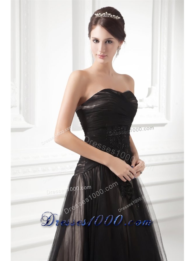 Graceful Formal Empire Sweetheart Black Tulle Ruching Prom Dress