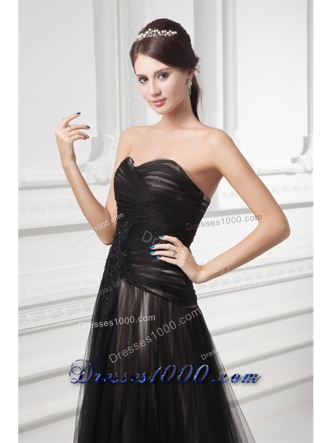 Graceful Formal Empire Sweetheart Black Tulle Ruching Prom Dress