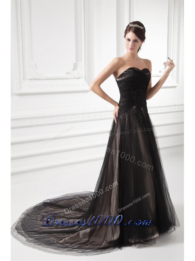 Graceful Formal Empire Sweetheart Black Tulle Ruching Prom Dress