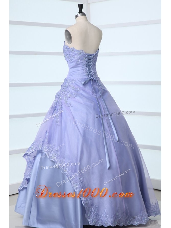 Simple Style Lavender Strapless Appliques Decorate Quinceanera Dress