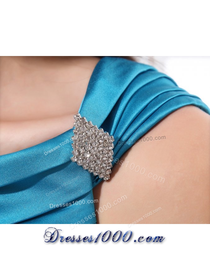 Blue Mermaid One Shoulder Ruching Beading Floor-length Prom Dress