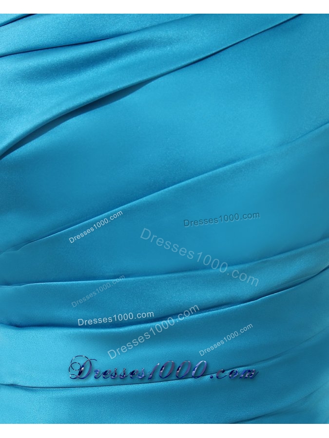Blue Mermaid One Shoulder Ruching Beading Floor-length Prom Dress