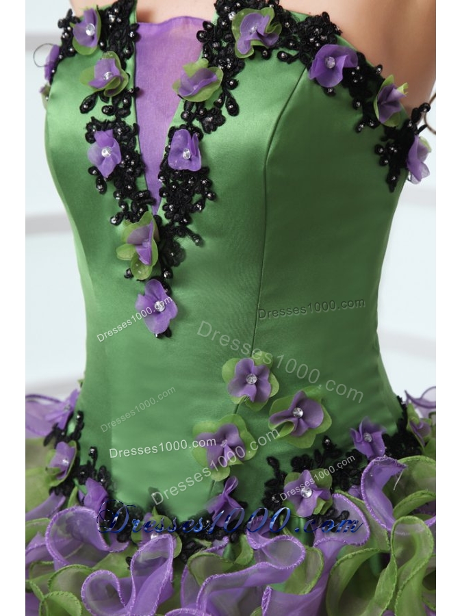 Multi-color Strapless sweet 16 dresses with Appliques and Ruffles