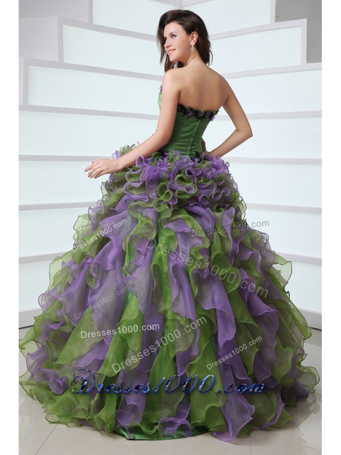 Multi-color Strapless sweet 16 dresses with Appliques and Ruffles