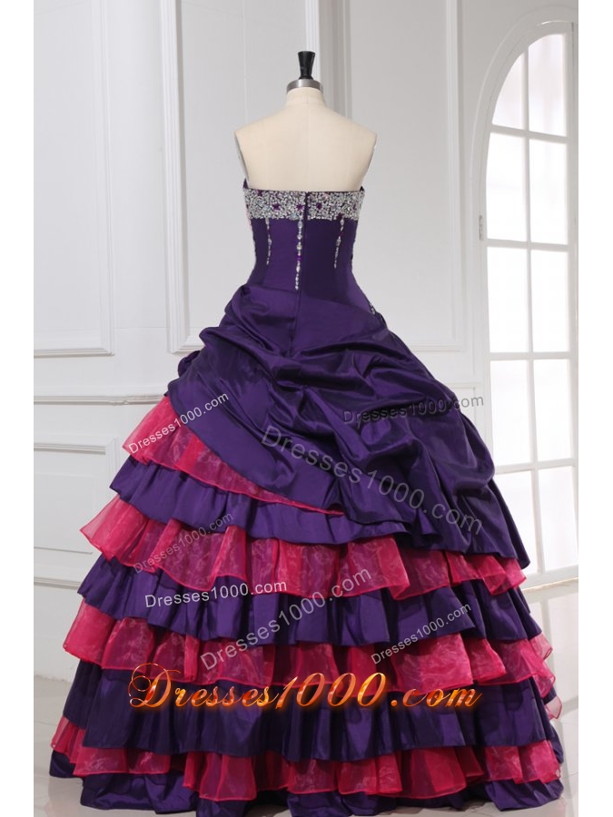 Red and Purple Sweetheart Beading Ruffled Layers Quinceanera Dress