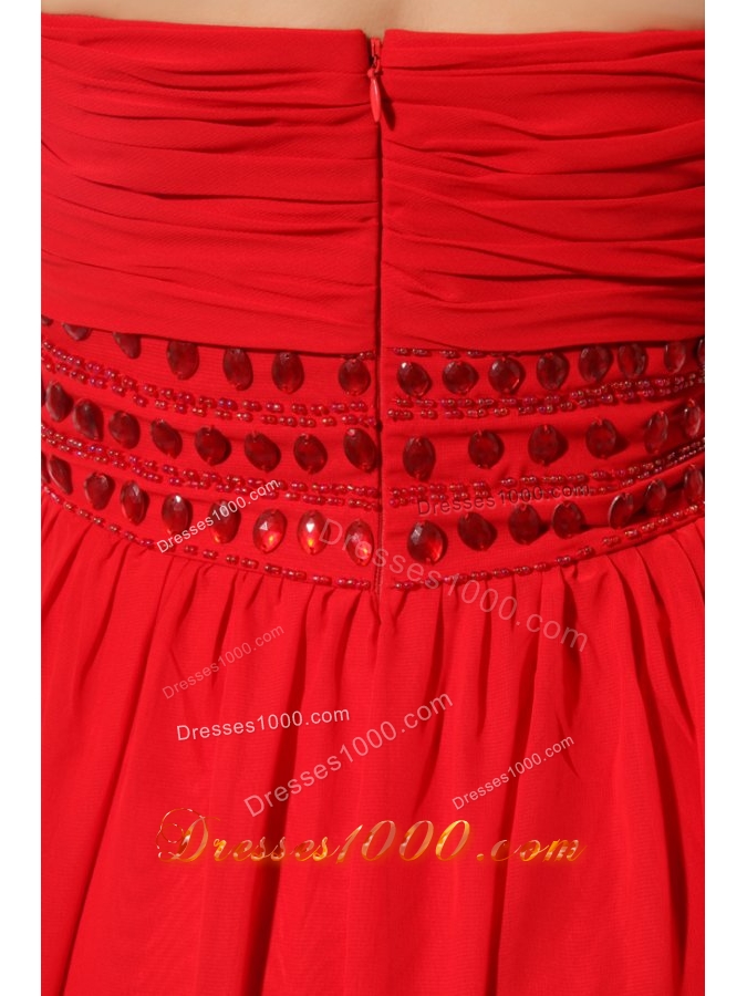 Red Empire Sweetheart Floor-length Beading Chiffon Prom Dress