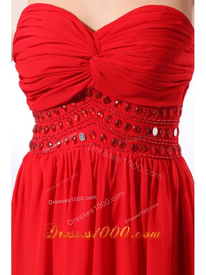 Red Empire Sweetheart Floor-length Beading Chiffon Prom Dress