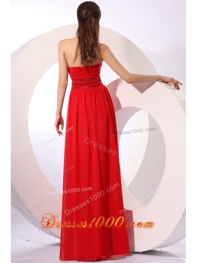 Red Empire Sweetheart Floor-length Beading Chiffon Prom Dress