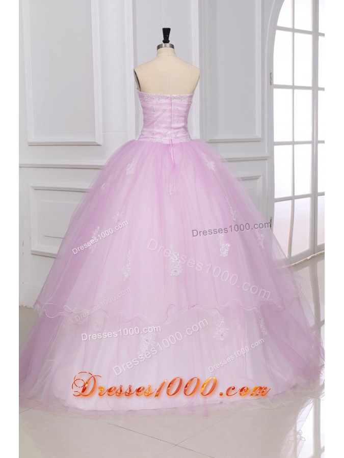Sweet Baby Pink Strapless Appliques Floor Length Quinceanera Dress