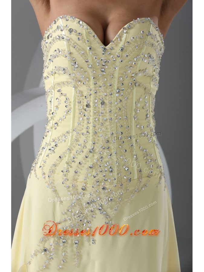 Pretty Light Yellow Sweetheart Beading Decorated Bodice Prom Dress