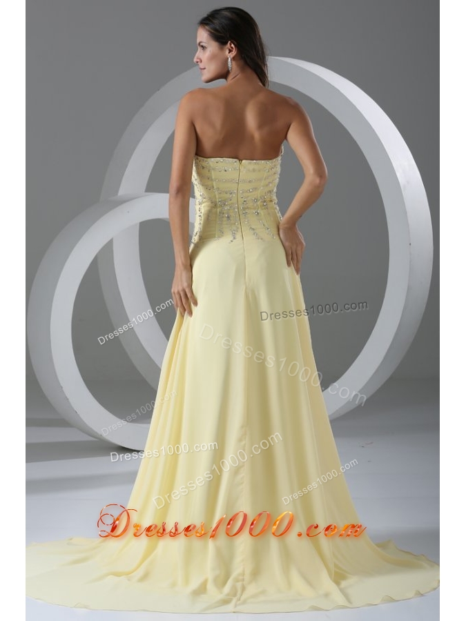 Pretty Light Yellow Sweetheart Beading Decorated Bodice Prom Dress