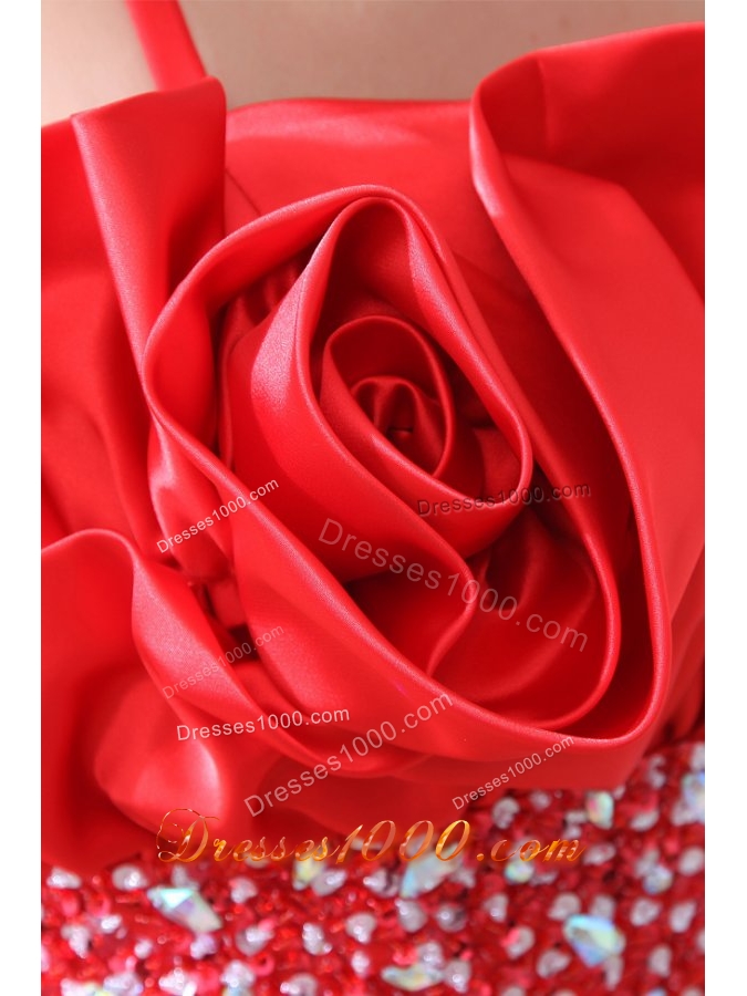 Unique Design Red Empire Beading Prom Evening Dress With Straps