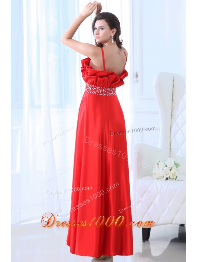 Unique Design Red Empire Beading Prom Evening Dress With Straps