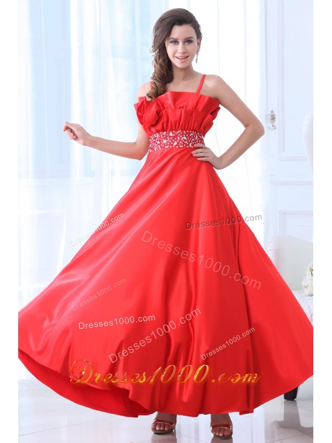 Unique Design Red Empire Beading Prom Evening Dress With Straps