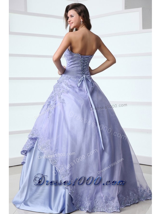 Classical Strapless Appliques Over-lay Quinceanera Dress with Corset Back