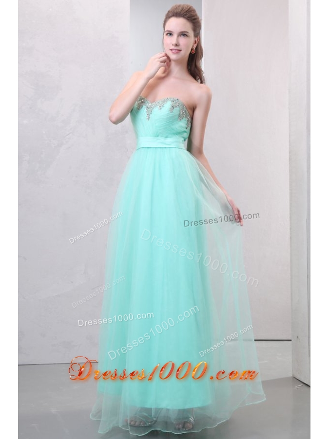 Mint Green Sweetheart Beaded Organza Prom Dress for Girls