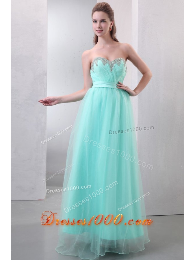 Mint Green Sweetheart Beaded Organza Prom Dress for Girls