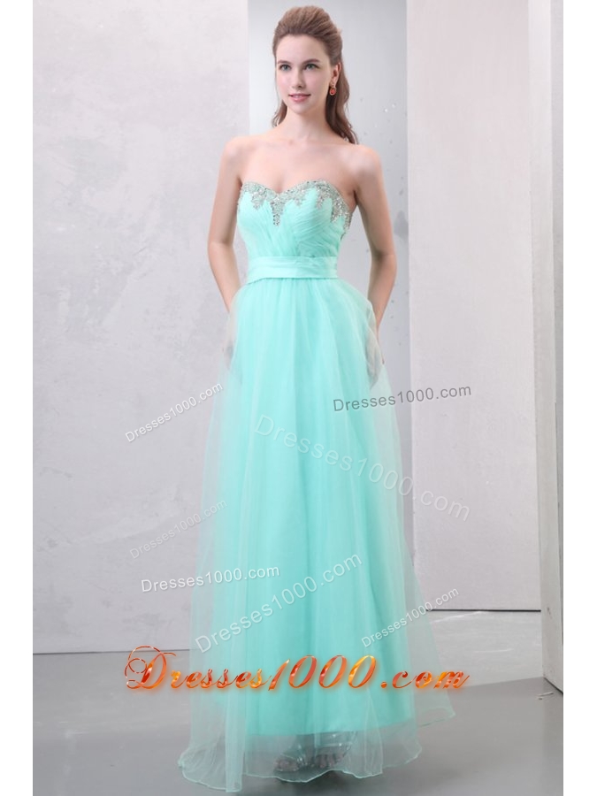 Mint Green Sweetheart Beaded Organza Prom Dress for Girls