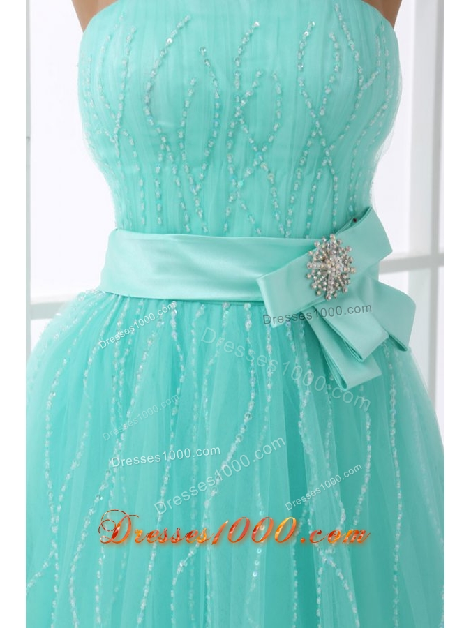 Strapless Mint Green Prom Pageant Dress with Bowknot
