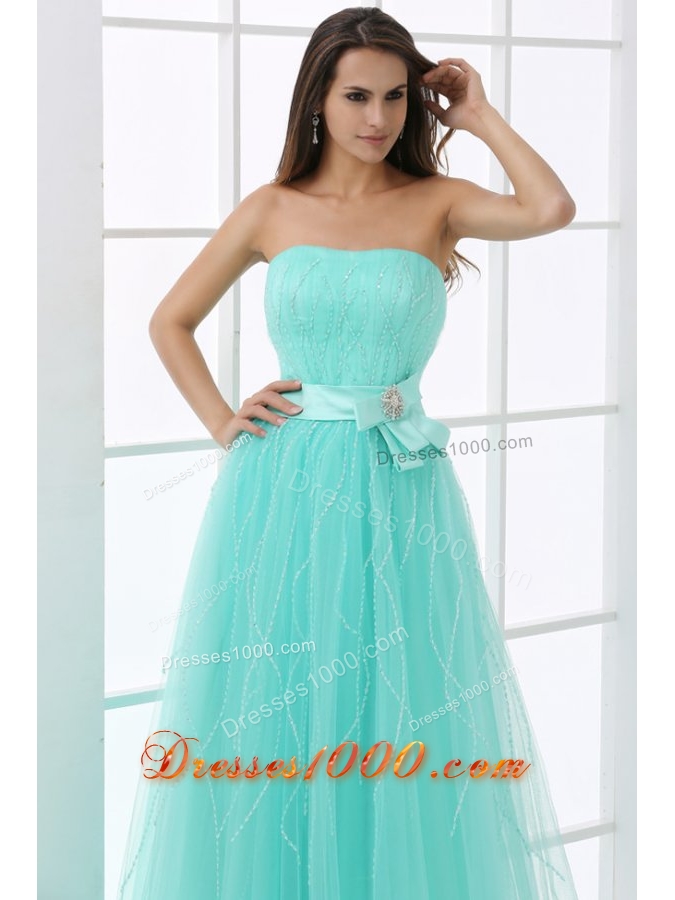 Strapless Mint Green Prom Pageant Dress with Bowknot
