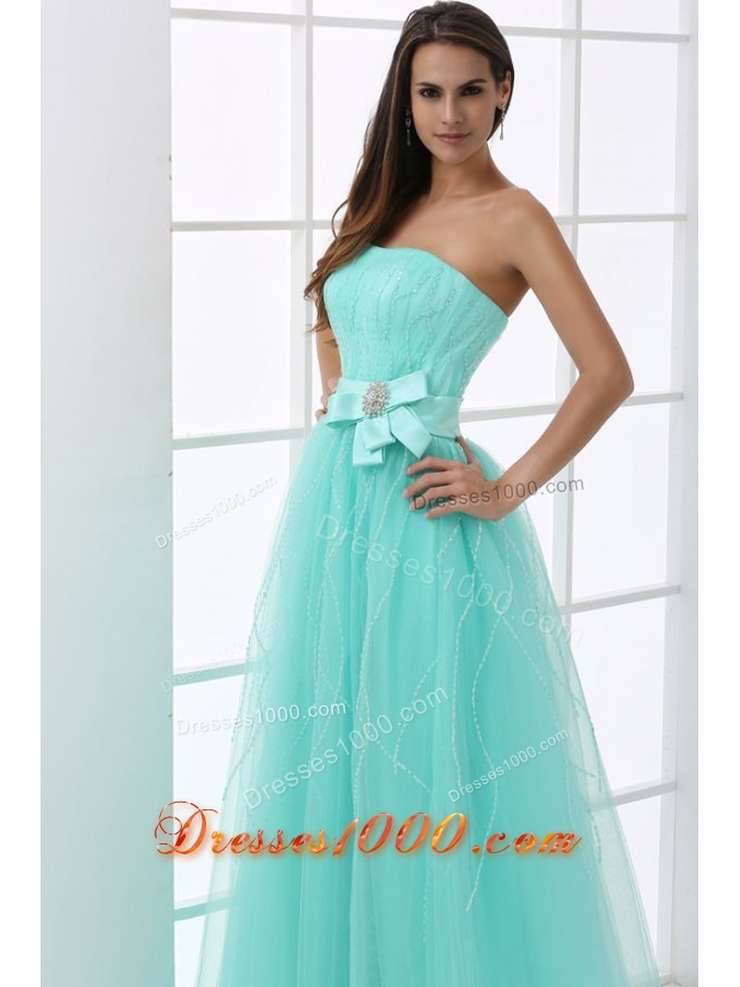 Strapless Mint Green Prom Pageant Dress with Bowknot