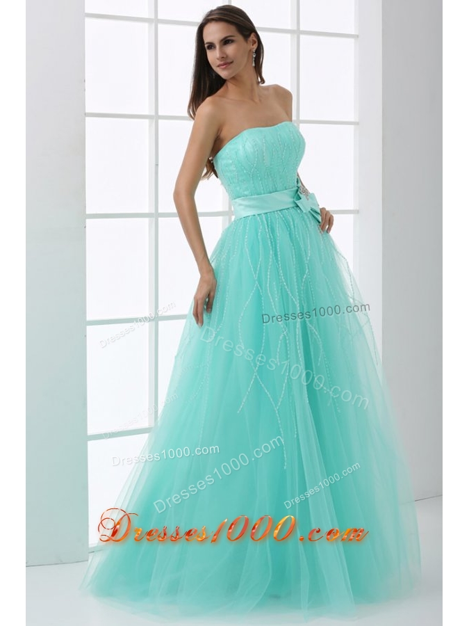 Strapless Mint Green Prom Pageant Dress with Bowknot