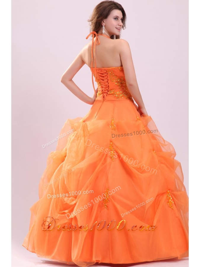 High Neck Beaded Appliques and Pick Ups Quinceanera Dresses