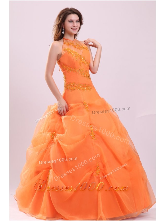 High Neck Beaded Appliques and Pick Ups Quinceanera Dresses