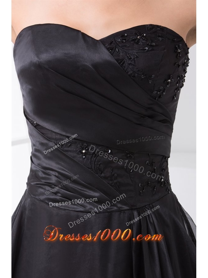 Black Strapless Ankle-length Prom Dresses with Embroidery